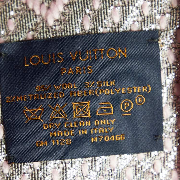 مملوكة مسبقًا Louis Vuitton Light Pink Lurex Silk & Wool Logomania Fringed Scarf