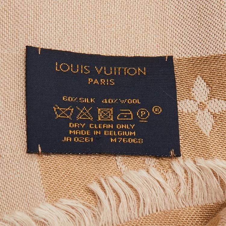 Pre Owned Louis Vuitton Beige Rose Monogram Silk & Wool Denim Shawl