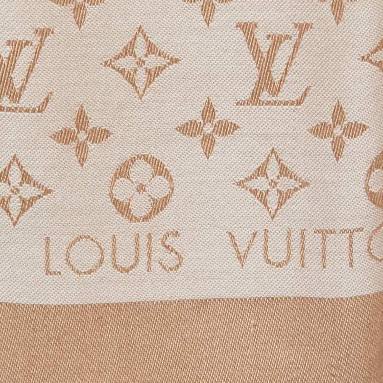 Pre Owned Louis Vuitton Beige Rose Monogram Silk & Wool Denim Shawl