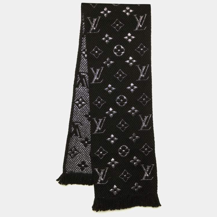 Preloved Authentic Louis Vuitton Wool Silk Logomania Scarf Black