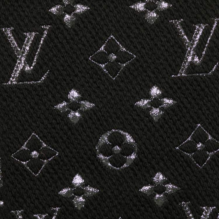 Pre Owned Louis Vuitton Black Wool & Silk Logomania Shine Scarf