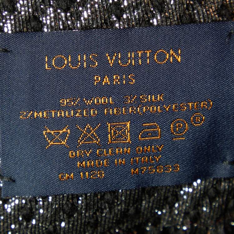 Pre Owned Louis Vuitton Black Wool & Silk Logomania Shine Scarf