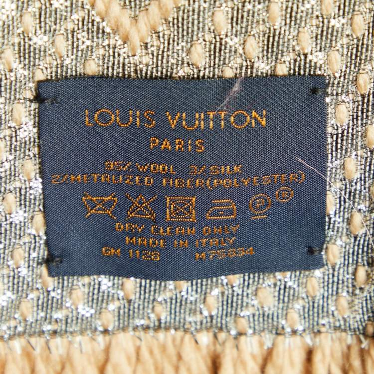 Pre Owned Louis Vuitton Beige Wool & Silk Logomania Shine Scarf