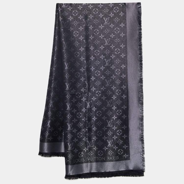 LOUIS VUITTON Silk Lurex Wool Monogram Shine Shawl Black 259845