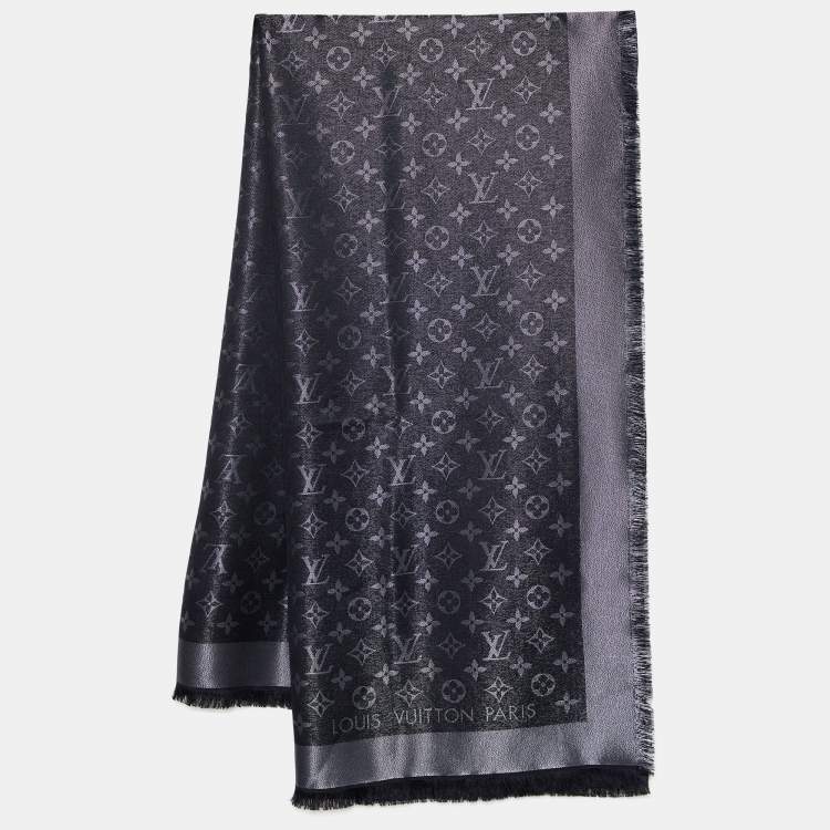 Pre Owned Louis Vuitton Black Logo Monogram Shine Shawl