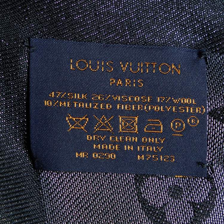 Pre Owned Louis Vuitton Black Logo Monogram Shine Shawl