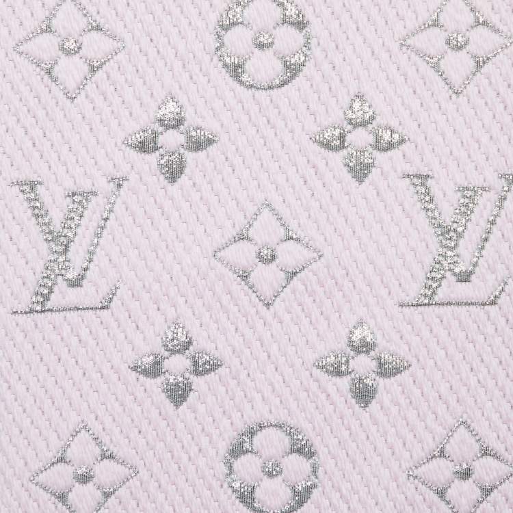 Pre Owned Louis Vuitton Pink Wool & Silk Logomania Shine Scarf