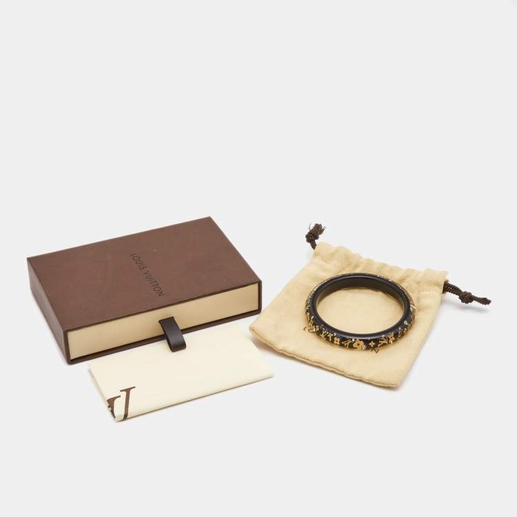 Pre Owned Louis Vuitton Black Resin Gold Tone Monogram Inclusion Bangle Bracelet