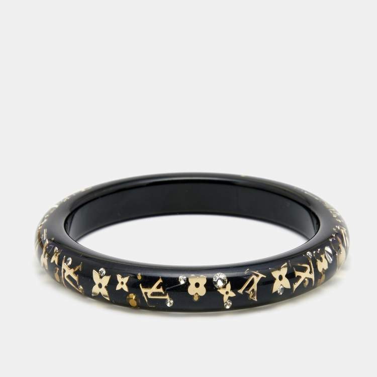 Pre Owned Louis Vuitton Black Resin Gold Tone Monogram Inclusion Bangle Bracelet