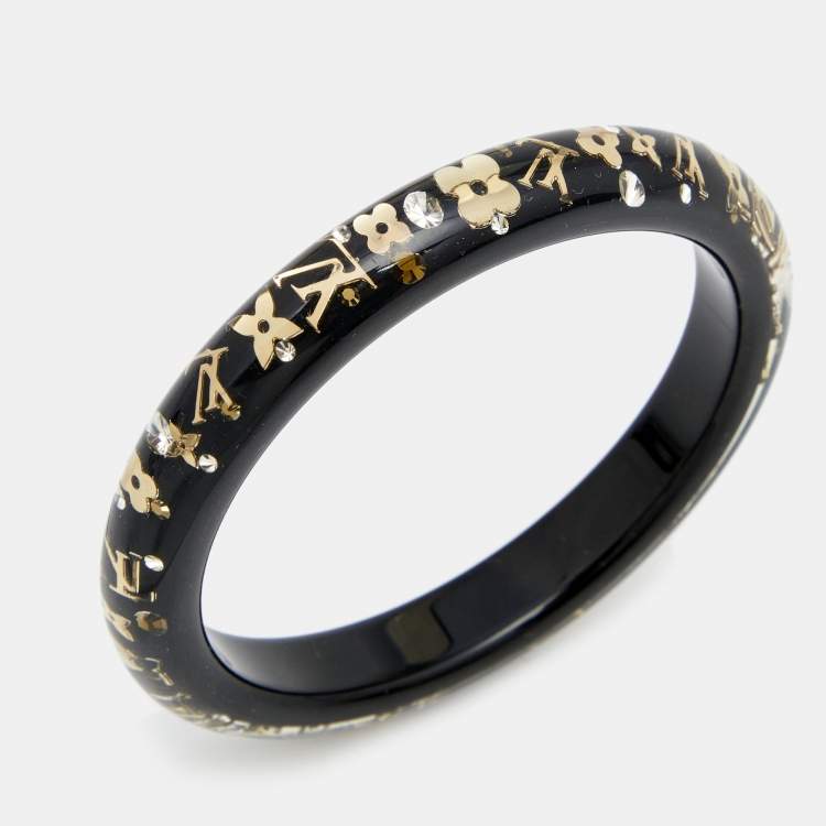 Louis Vuitton Black Resin Gold Tone Monogram Inclusion Bangle Bracelet  Louis Vuitton