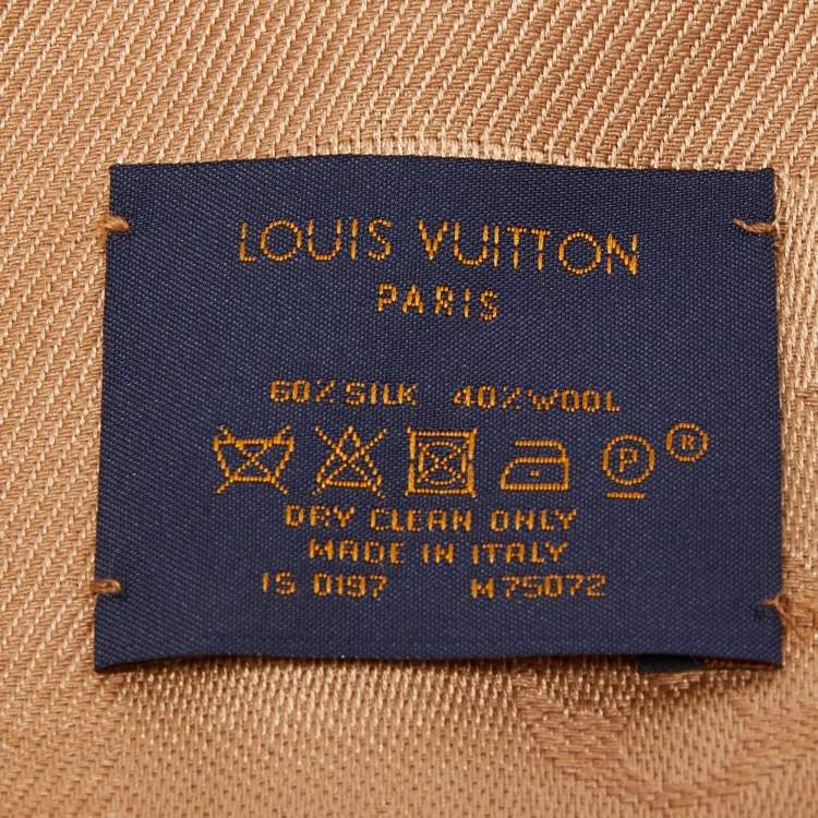 Pre Owned Louis Vuitton Caramel Silk & Wool Classique Monogram Shawl