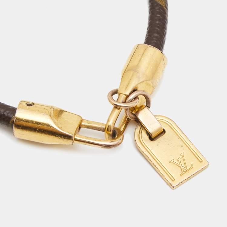 Pre Owned Louis Vuitton Monogram Luck It Brown Canvas Gold Tone Charm Bracelet 