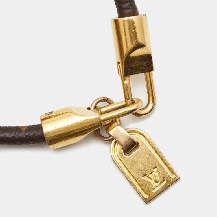 Pre Owned Louis Vuitton Monogram Luck It Brown Canvas Gold Tone Charm Bracelet 