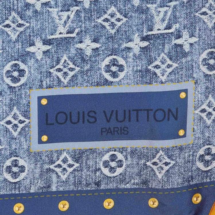 Pre Owned Louis Vuitton Blue Monogram Denim Pattern Silk Square Scarf