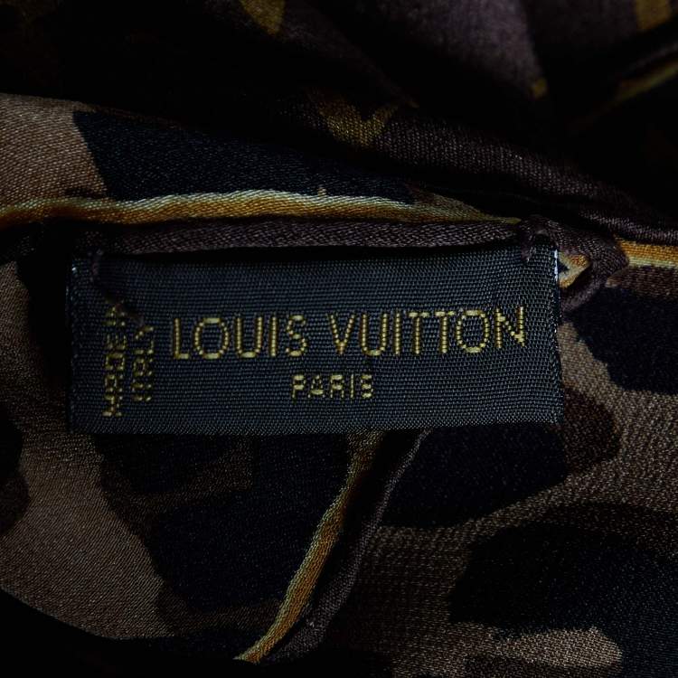 Pre Owned Louis Vuitton Brown Monogram Leopard Print Square Silk Scarf