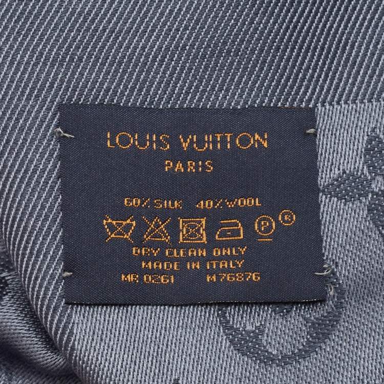 Pre Owned Louis Vuitton Charcoal Grey Silk & Wool Classique Monogram Shawl
