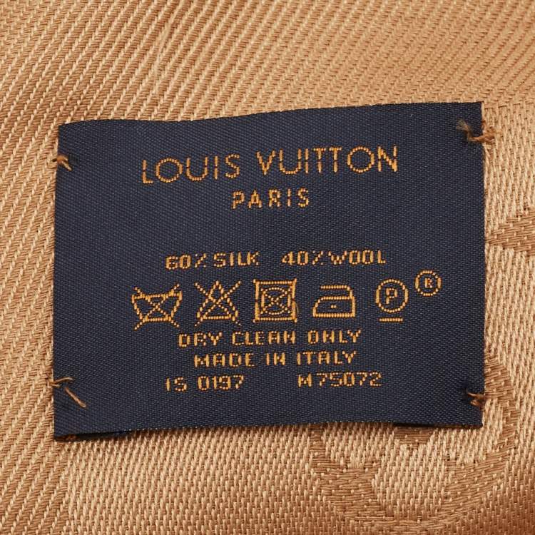 Pre Owned Louis Vuitton Cappuccino Brown Monogram Silk & Wool Classique Shawl