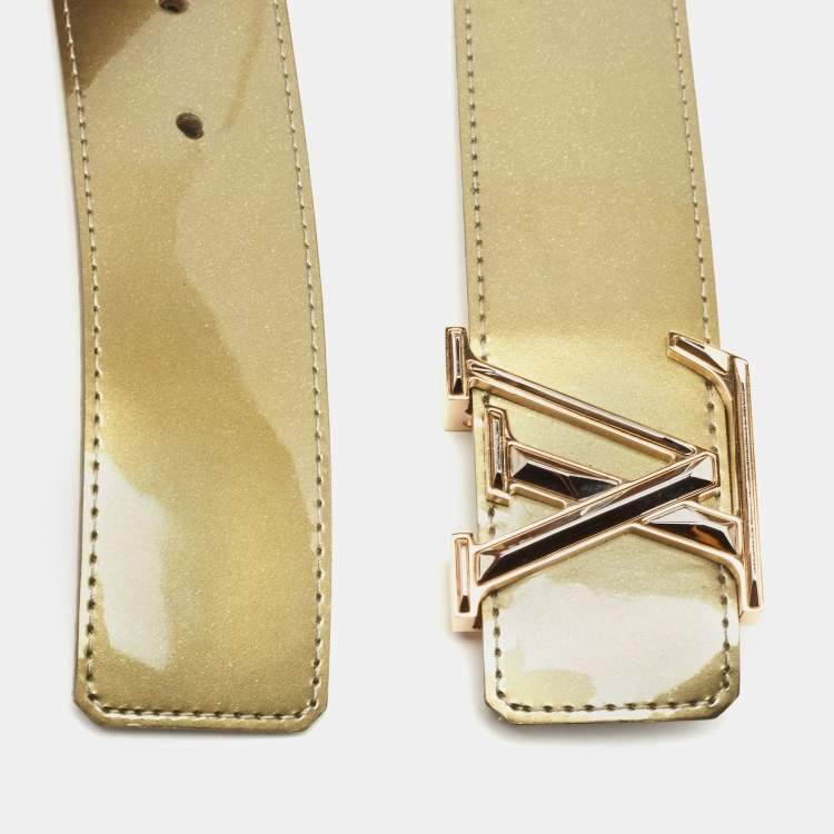 Pre Owned Louis Vuitton Green Vernis LV Initiales Belt 80CM
