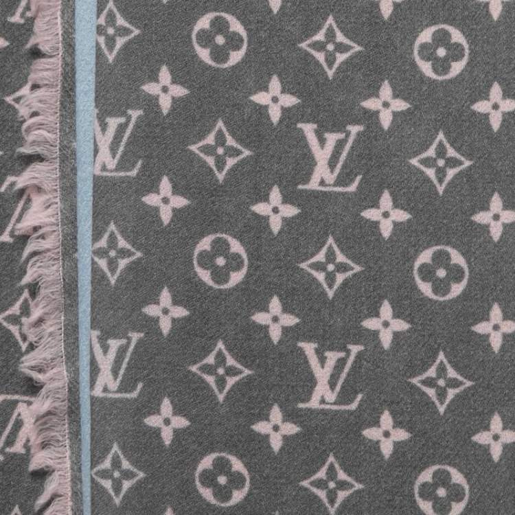Pre Owned Louis Vuitton Grey/Blue Gradient Wool Monogram Telling Stole