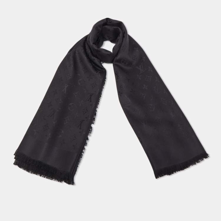 Louis Vuitton Black Classique Monogram Silk & Wool Shawl Louis