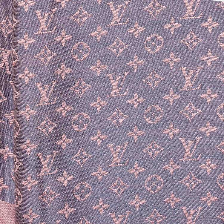 Pre Owned Louis Vuitton Two Tone Logo Monogram Silk & Wool Shawl