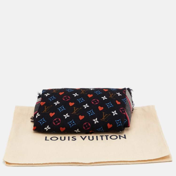 Pre Owned Louis Vuitton Black Game On Printed Wool Shawl