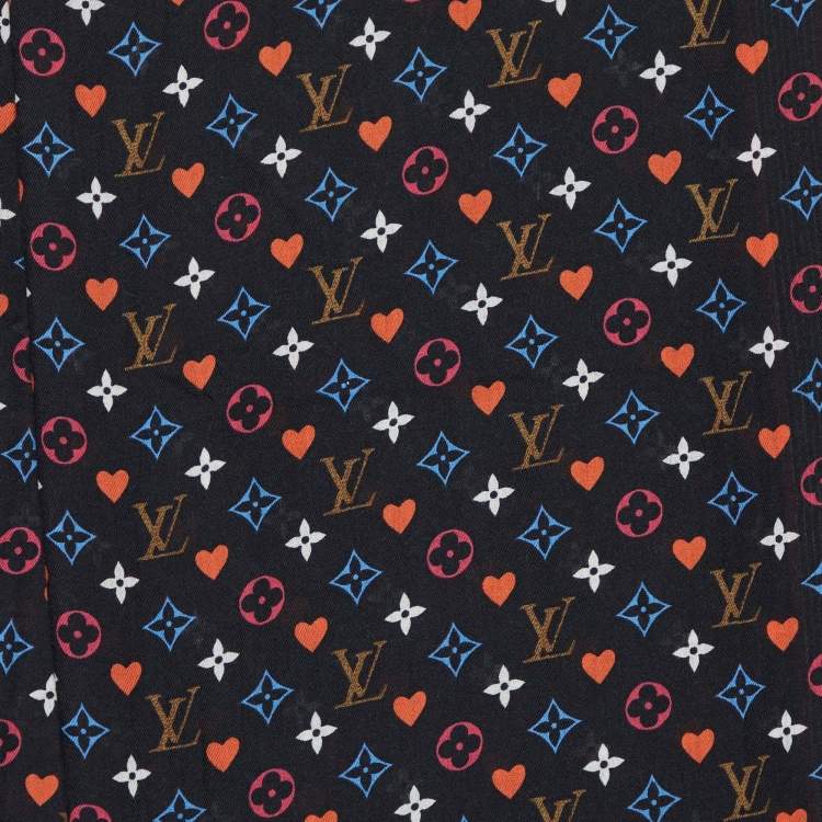 Pre Owned Louis Vuitton Black Game On Printed Wool Shawl