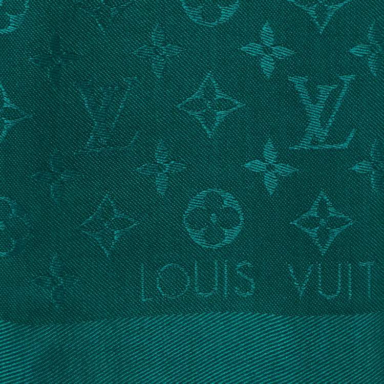 Pre Owned Louis Vuitton Green Silk & Wool Monogram Shawl 