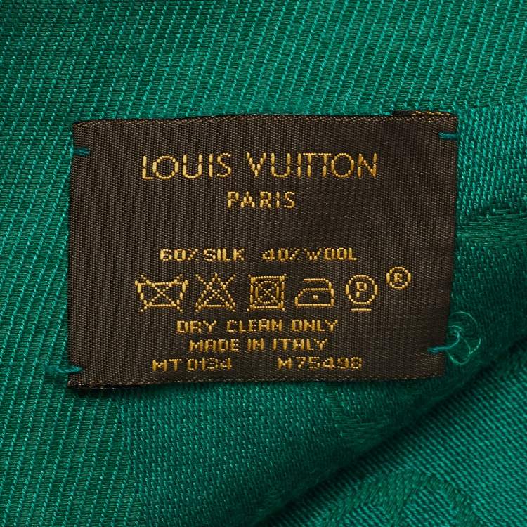 Pre Owned Louis Vuitton Green Silk & Wool Monogram Shawl 