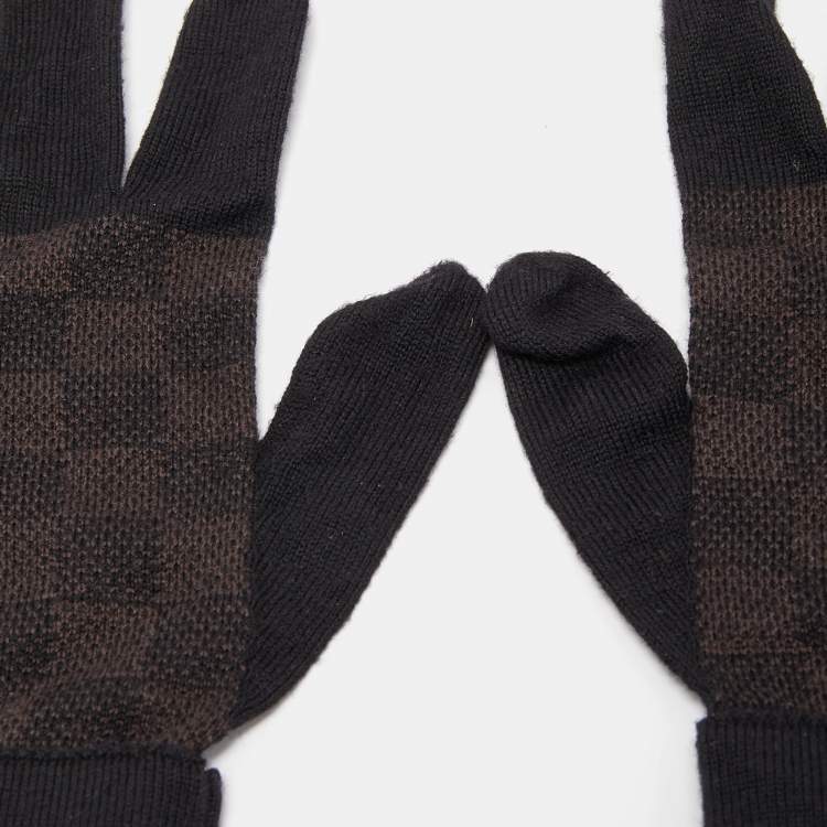 Pre Owned Louis Vuitton Black/Brown Damier Wool Knit Gloves