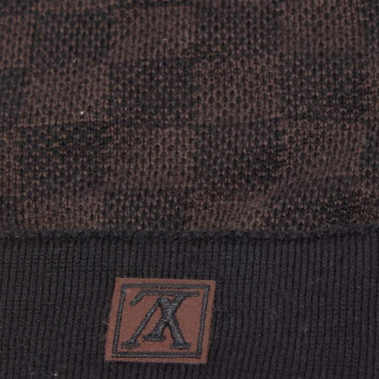Pre Owned Louis Vuitton Black/Brown Damier Wool Knit Gloves
