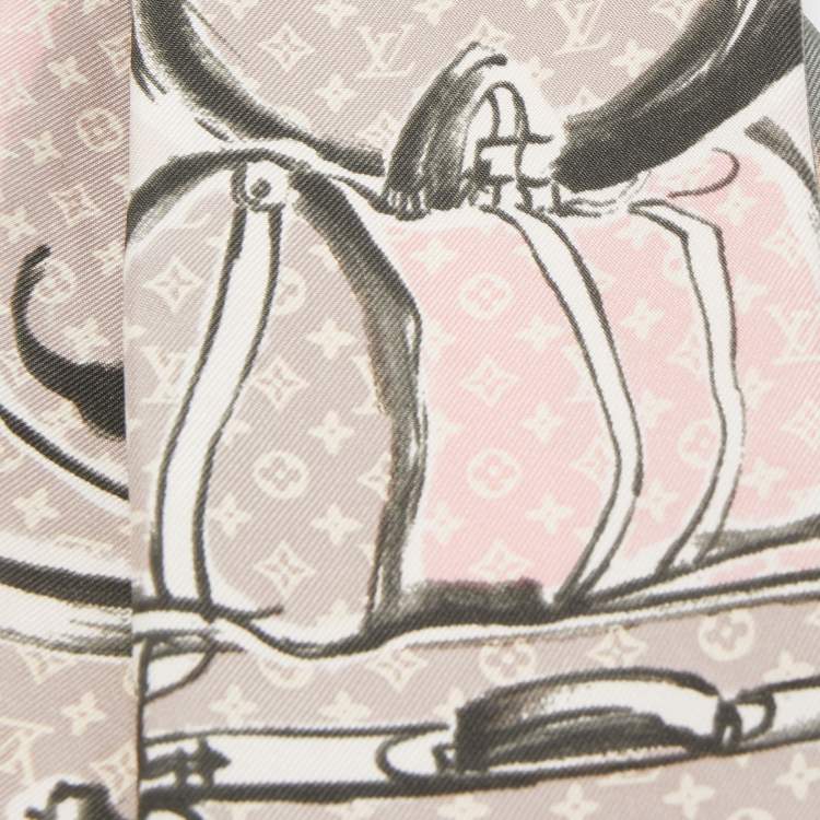 Pre Owned Louis Vuitton Pink Trunks Print Silk Bandeau Scarf