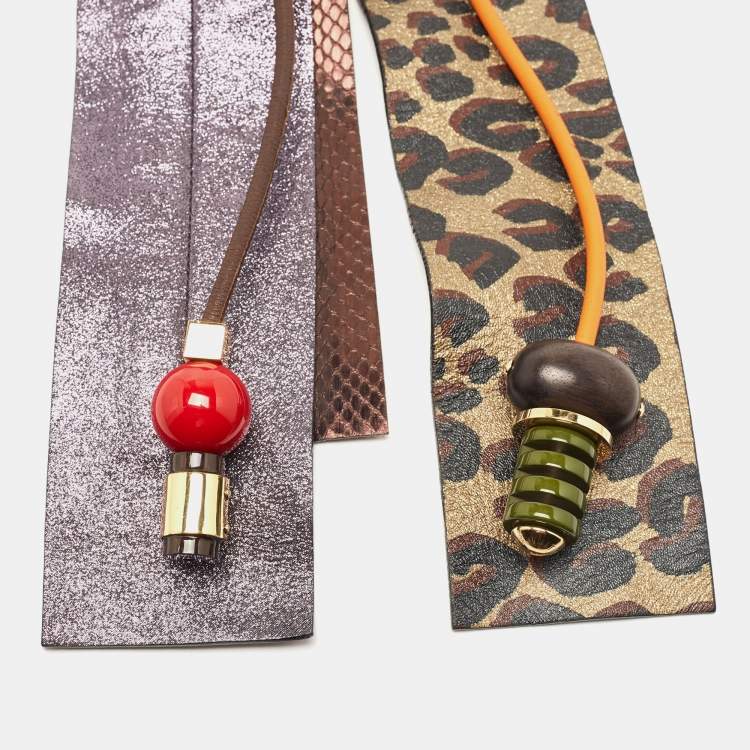 Pre Owned Louis Vuitton Multicolor Leopard Print Leather and Watersnake Wide Tie Belt 