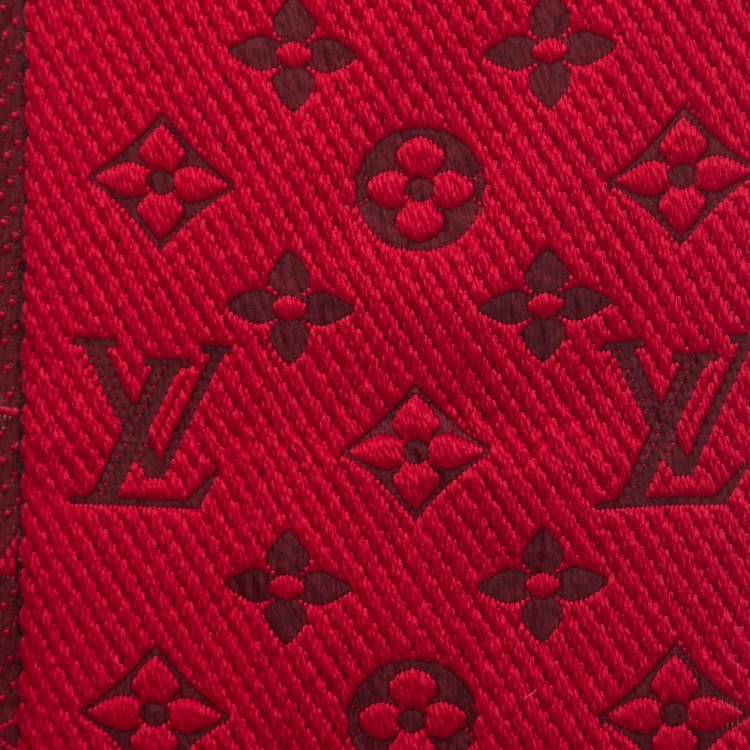 Pre Owned Louis Vuitton Ruby Red Wool & Silk Logomania Scarf