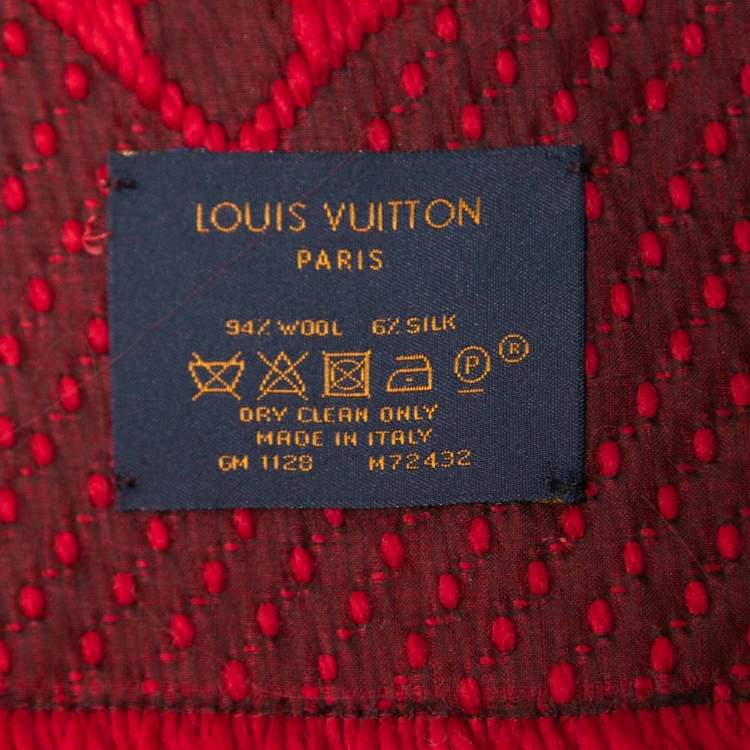 Pre Owned Louis Vuitton Ruby Red Wool & Silk Logomania Scarf
