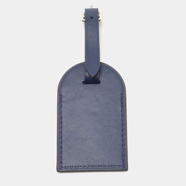 Pre Owned Louis Vuitton Navy Blue Leather Luggage Name Tag
