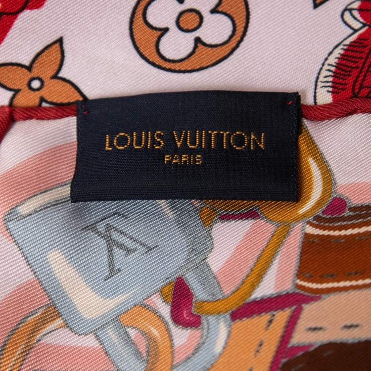 Pre Owned Louis Vuitton Rouge Crazy In Lock Print Silk Scarf
