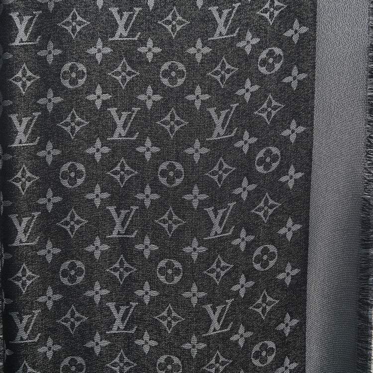 Pre Owned Louis Vuitton Black Silk & Wool Monogram Shine Shawl