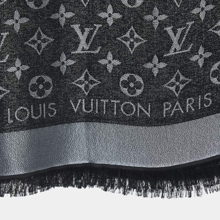 Pre Owned Louis Vuitton Black Silk & Wool Monogram Shine Shawl