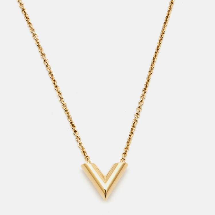 Pre Owned Louis Vuitton Essential V Gold Tone Necklace