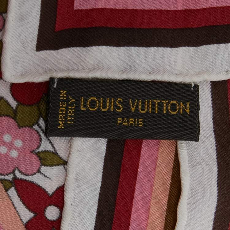 Pre Owned Louis Vuitton White/Maroon Floral Print Silk Olivia Scarf