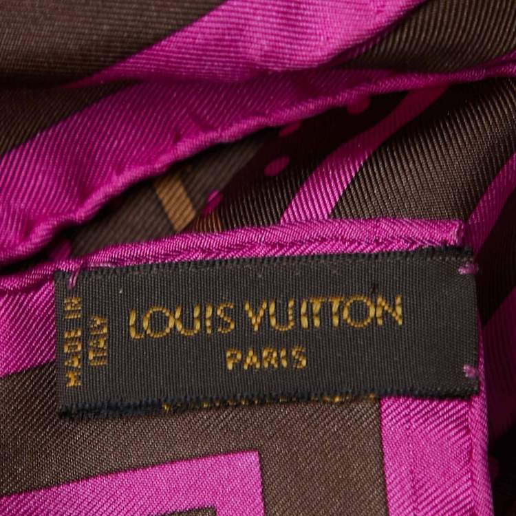 Pre Owned Louis Vuitton Brown/Fuchsia Monogram Polka Dot Print Silk Scarf