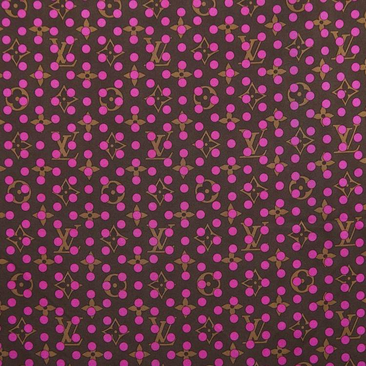 Pre Owned Louis Vuitton Brown/Fuchsia Monogram Polka Dot Print Silk Scarf