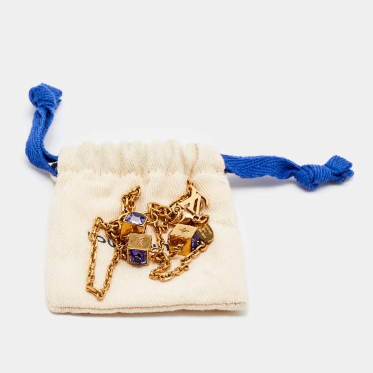 مملوكة مسبقًا Louis Vuitton Gold Tone Crystal Gamble Station Necklace