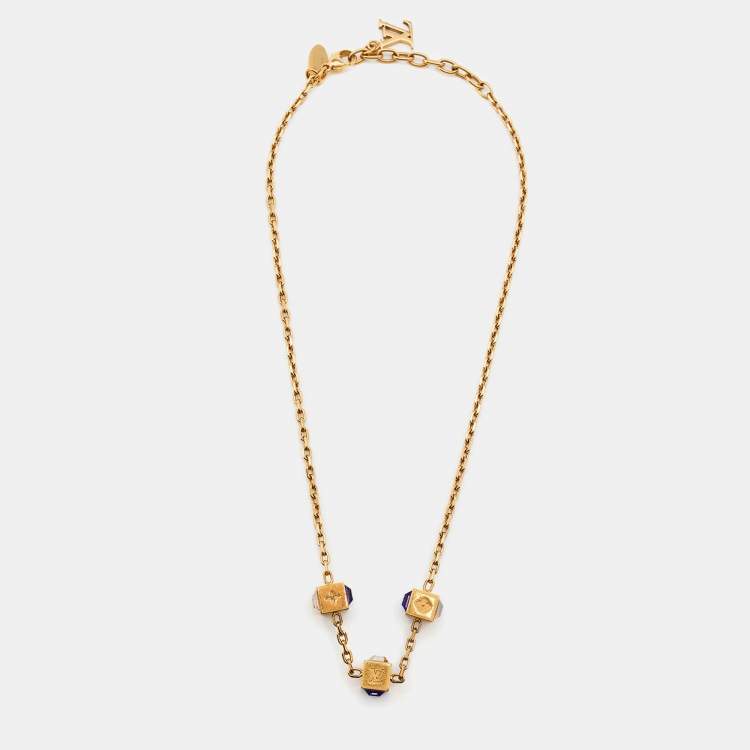 مملوكة مسبقًا Louis Vuitton Gold Tone Crystal Gamble Station Necklace