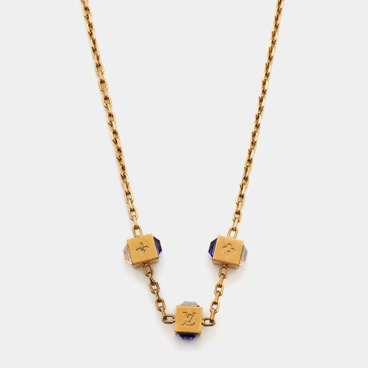 Louis Vuitton Gold Tone Crystal Gamble Station Necklace