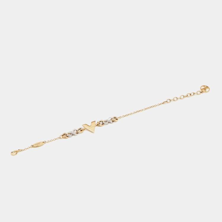 مملوكة مسبقًا Louis Vuitton Essential V Gold & Silver Tone Logo Charm Bracelet