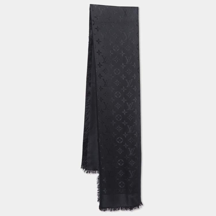 Pre Owned Louis Vuitton Black Silk & Wool Classique Monogram Shawl