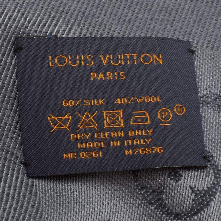 Pre Owned Louis Vuitton Carbone Silk & Wool Classique Monogram Shawl