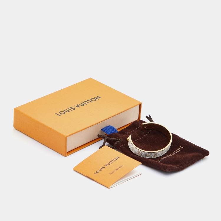 Pre Owned Louis Vuitton Wild LV Canvas Monogram Gold Tone Cuff Bracelet